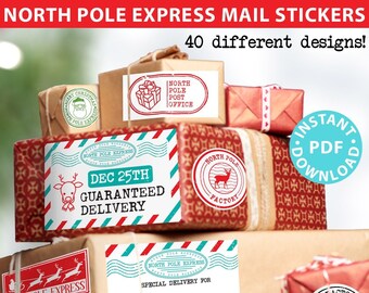 EDITABLE Christmas Gift Labels Printable Template Official North Pole Express Mail Sticker label Gift from Santa Claus Gift Tags Santa Mail