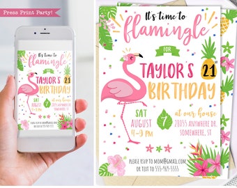 Flamingo Invitation Printable, Flamingo Birthday Invitation, Lets Flamingle, Pink Flamingo, Baby Shower, Bridal Shower, INSTANT DOWNLOAD