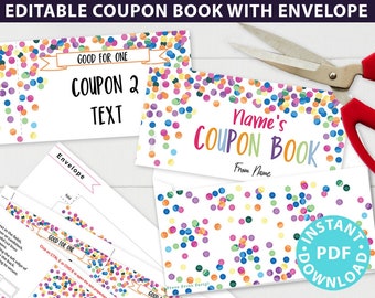 EDITABLE Coupon Template, for Dads Moms Kids Teens Custom Personalized, Birthday Coupon Book Printable, INSTANT DOWNLOAD