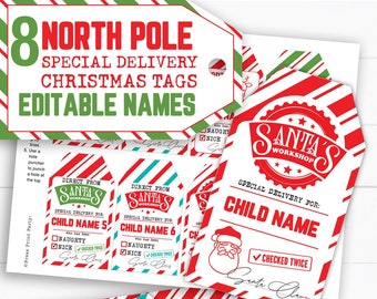 EDITABLE Christmas Gift Tags Printable, From Santa's Workshop Tag, Kids Holiday gift Tag, Santa North Pole Express Mail, INSTANT DOWNLOAD