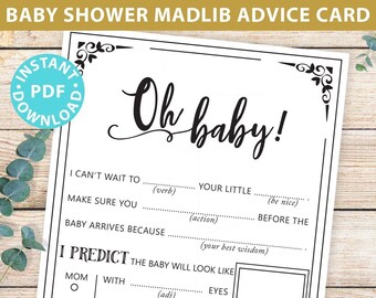 Baby Shower Mad Libs Printable, Oh Baby Shower Game, Black Boho Rustic, Advice Card, Baby Guestbook, Mom or Mum, Boy, Girl, INSTANT DOWNLOAD