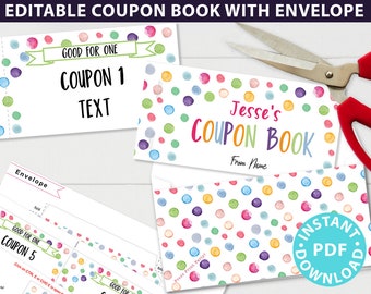 EDITABLE Coupons Template, for Dads Moms Kids Teens Custom Personalized, Birthday Coupon Book Printable, INSTANT DOWNLOAD