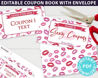 Valentines Coupons Printable, Valentine's Day Gift, Sexy Coupons For Husband, Wife, Custom Gift Idea, Editable Template, INSTANT DOWNLOAD