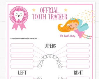 Baby Teeth Chart with the Tooth Fairy Printable, Tooth Tracker, Editable and Customizable, Tooth Fairy for girls, INSTANT DOWNLOAD