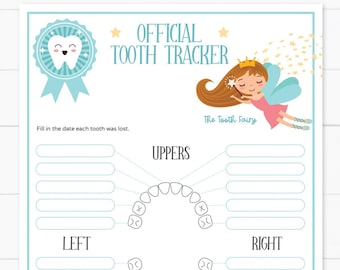 Baby Teeth Chart with the Tooth Fairy Printable, Lost Tooth Tracker, Editable and Customizable, Tooth Fairy for boys, INSTANT DOWNLOAD