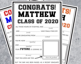 Graduation Mad Libs Printable, Advise Karte, High School Abschluss Party Ideen, Partyaktivität, Grad Partyspiele, SOFORTIGER DOWNLOAD