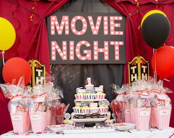 Movie Night Party Decorations Printables RED vintage, Movie Night ticket Invitation, Birthday Party, Movie Night Sign Decor INSTANT DOWNLOAD