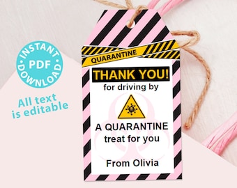 Drive By Birthday Thank You Tags Editable for Quarantine Birthday Party, Pink and Black, Social Distancing Party, INSTANT DOWNLOAD