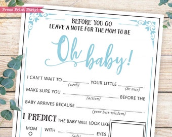 Baby Shower MadLibs Advice Card, Baby Boy, Baby Blue, Mom-to-be Funny Advice Card, Baby Shower Games, Oh Baby, Activity, INSTANT DOWNLOAD