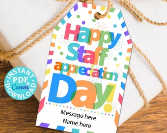 Happy Staff Appreciation Day Tags zum Ausdrucken, Mitarbeiter, Assistent, Mitarbeiteranerkennung, bearbeitbares PDF und Canva, SOFORTIGER DOWNLOAD