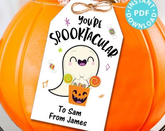 EDITABLE Halloween Tag Printable Template, You're Spooktacular Ghost, Halloween Party Favors, Kids Goodie Bag, Treat Tag, INSTANT DOWNLOAD