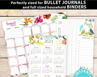 2023 Calendar Printable Bundle, Watercolor design, Bullet Journal Inserts, Monthly Calendar, Daily Routine Tracker, INSTANT DOWNLOAD