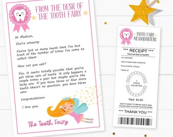 Editable Tooth Fairy Letter & Receipt Printable, Tooth Fairy Envelope, Lost tooth Tooth Fairy for girls, INSTANT DOWNLOAD