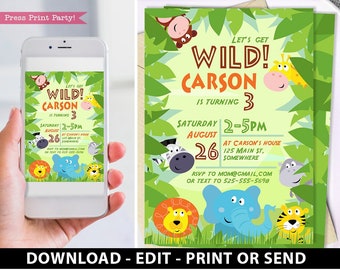 Jungle Safari Theme Birthday Invitation Printable, Safari Invitation, Zoo Birthday, Jungle Birthday Invite, Zoo Invite, INSTANT DOWNLOAD