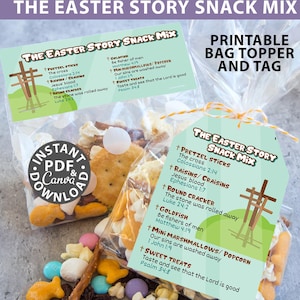The Easter Story Snack Mix Printable Tag and Bag Topper, Easter Basket Filler for Kids, Easter Treats, Easter Gift, INSTANT DOWNLOAD