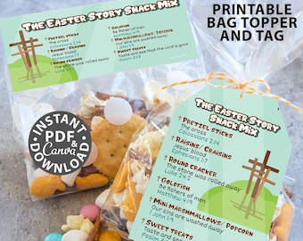 The Easter Story Snack Mix Printable Tag and Bag Topper, Easter Basket Filler for Kids, Easter Treats, Easter Gift, INSTANT DOWNLOAD