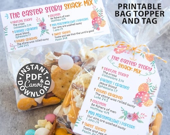 The Easter Story Snack Mix Printable Tag and Bag Topper, Easter Basket Filler for Kids, Easter Treats, Easter Gift, INSTANT DOWNLOAD