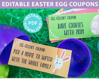 EDITABLE Easter Egg Fillers Coupons Printable, Easter Coupons, Easter Basket Filler for Kids, Easter Treat, Easter Gift, INSTANT DOWNLOAD