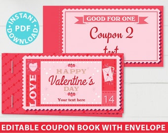 Valentines Coupons Printable, Love Coupons Template, Date Night Cards, Make Own Custom Coupon Book, Blank Book Editable, INSTANT DOWNLOAD