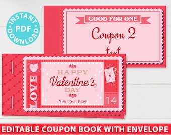 Love Coupons Editable, Valentines Coupons Printable, Family Coupon Book, Custom Couple Coupons, Make Own Custom Coupons, INSTANT DOWNLOAD