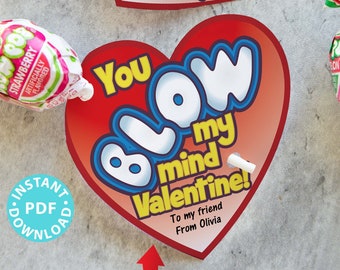 Blow Pop Valentine Printable Heart Template, Kids Valentines Cards, EDITABLE, You Blow my Mind , Classroom Valentines, INSTANT DOWNLOAD