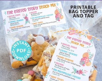 De Easter Story Snack Mix Afdrukbare Tag en Bag Topper, Easter Basket Filler voor kinderen, Paastraktaties, Paascadeau, INSTANT DOWNLOAD