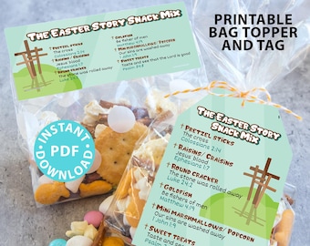 De Easter Story Snack Mix Afdrukbare Tag en Bag Topper, Easter Basket Filler voor kinderen, Paastraktaties, Paascadeau, INSTANT DOWNLOAD