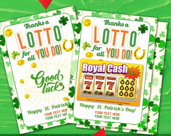 Lottery Ticket Holder, St Patrick's Day, Thanks a Lotto For All You Do Card Printable, Editable text, Lotto Printable Card, INSTANT DOWNLOAD