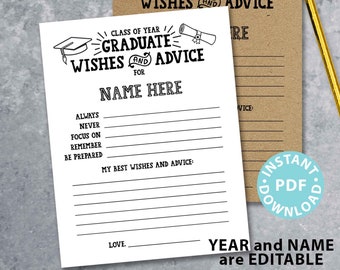 Graduation Wishes and Advice Card, Graduation Keepsake, Grad Gift, Graduation Party Decorations, Grad Party Games, INSTANT DOWNLOAD