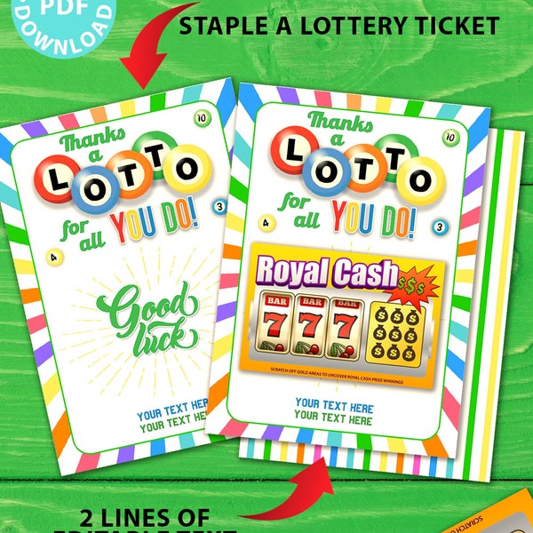 Lottery Ticket Holder, Thanks a Lotto For All You Do Card Printable, 2 lines of Editable text, Lotto Printable Card, Bingo, INSTANT DOWNLOAD