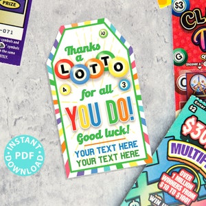 Dziękuję Lotto za wszystko, co robisz Etykieta upominkowa do wydrukowania, 2 wiersze tekstu edytowalnego, Etykieta losu na loterię, Karta do wydrukowania Lotto, NATYCHMIASTOWE POBIERANIE