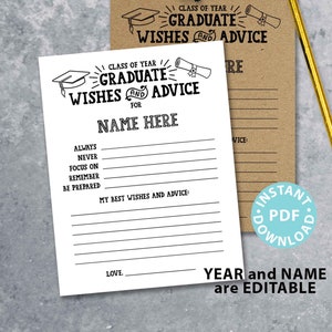 Graduation Wishes and Advice Card, Graduation Keepsake, Grad Gift, Graduation Party Decorations, Grad Party Games, INSTANT DOWNLOAD