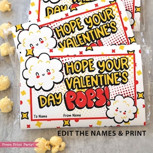 Envoltura de palomitas de maíz para San Valentín Bolsas de palomitas de maíz personalizadas para imprimir Etiquetas de San Valentín para niños Espero que tu día de San Valentín sea una fiesta Tarjeta de San Valentín de un maestro