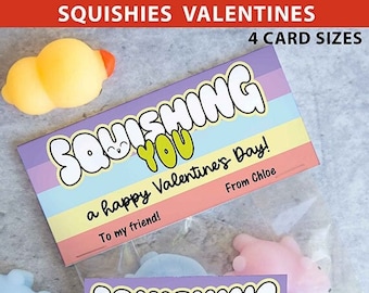 Squishy Valentine Cards and Bag Toppers Printable, Kids Valentines Cards, EDITABLE names, Squishing You, School Classroom, INSTANT DOWNLOAD
