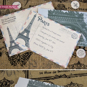 Paris Invitation and decor Party Printables French Vintage with Eiffel Tower, Paris Invitation and Backdrop INSTANT DOWNLOAD pdf image 1