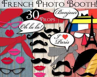 Paris Photo Booth Props Printables, Paris Party Props, Paris Photo Props, Mustache Props, French Party Decorations, Eiffel, INSTANT DOWNLOAD
