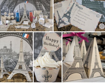 Paris Theme Party Printables, Eiffel Tower, Paris Invitation, Paris Backdrop - Party Supplies Decor, French Vintage, INSTANT DOWNLOAD pdf