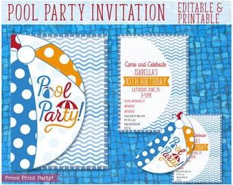 Pool Party Invitation for Kids, Splish splash, Beach Ball Invitation, Swimming Pool Birthday, Pool Party Birthday Decor