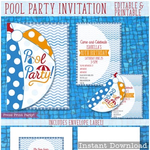 Pool Party Invitation for Kids, Splish splash, Beach Ball Invitation, Swimming Pool Birthday, Pool Party Birthday Decor image 1