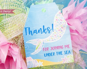 Mermaid Favor Tags, Mermaid Thank You Tags, Mermaid Party Printables, Under the Sea Printables, Party Supply, Mermaid Tail, INSTANT DOWNLOAD