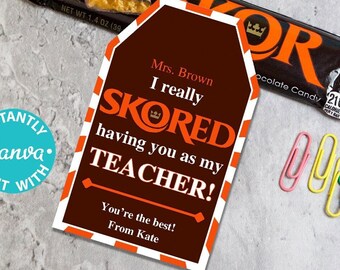 Skor Thank You Gift Tag Printable Teacher Appreciation Week Nurse Assistant Staff Driver Really Skored Pun Chocolate Bar Editable Favor