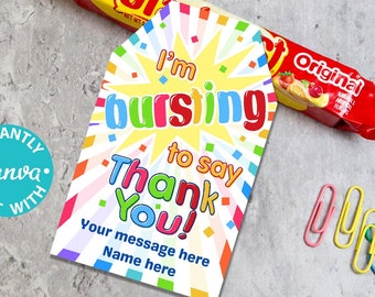 Starburst Bursting to Say Thank You Gift Tags Printable Teacher Appreciation Week Nurse Assistant Staff Driver Fruit Candy Editable Favor