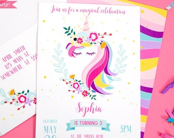 Unicorn Birthday Invitation Printable, Unicorn Invitation, Magical Invitation, Rainbow, Girl, Magical Unicorn Party, INSTANT DOWNLOAD