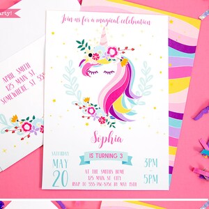 Printable Unicorn Birthday Invitation, Unicorn Invitation, Magical Unicorn Party, Unicorn Printable, Personalized, Rainbow, INSTANT DOWNLOAD image 1