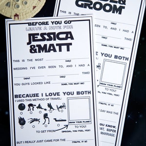 Imprimibles de Star Wars Wedding Mad Libs, Tarjetas de consejos matrimoniales, Boda nerd, Boda geek, Ciencia ficción, Libro de visitas Madlibs, 4 de mayo, DESCARGA INSTANTÁNEA imagen 4