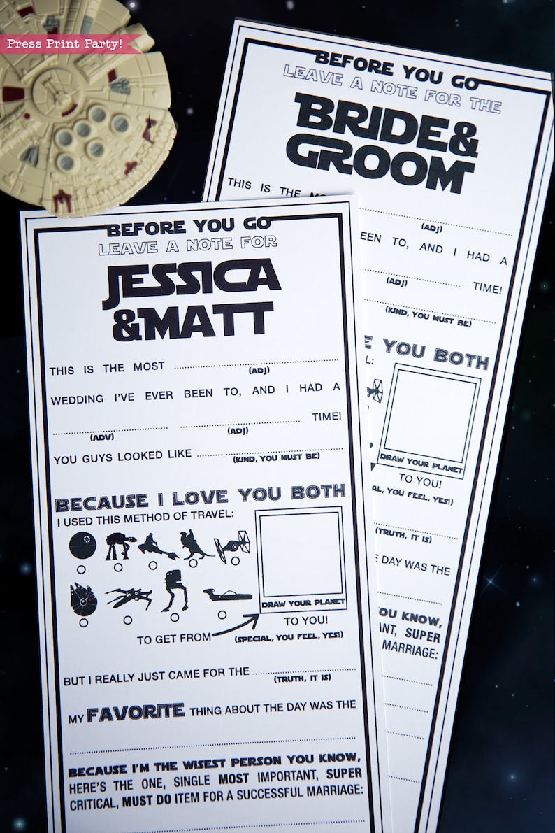 Imprimibles de Star Wars Wedding Mad Libs, Tarjetas de consejos matrimoniales, Boda nerd, Boda geek, Ciencia ficción, Libro de visitas Madlibs, 4 de mayo, DESCARGA INSTANTÁNEA imagen 4