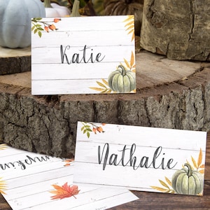 Thanksgiving Place Cards Printable Green Fall Pumpkin Place Card ...