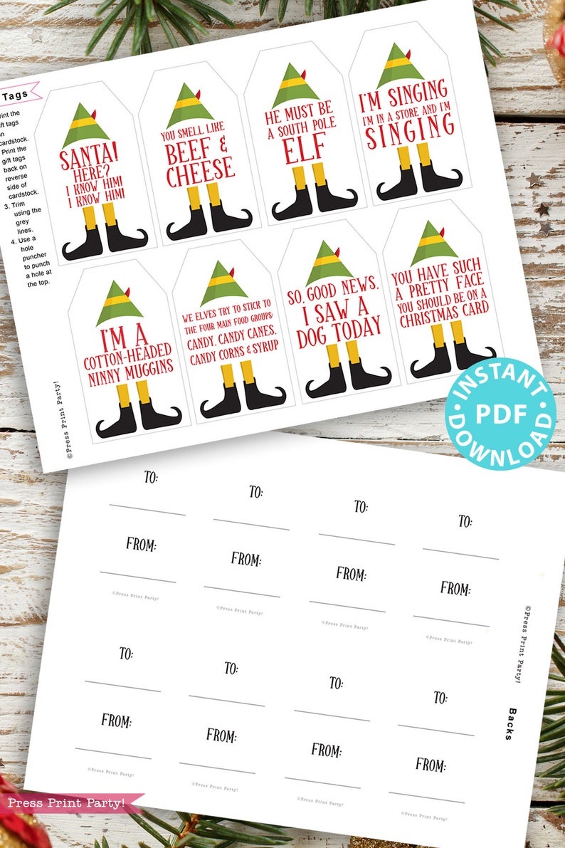 20 Funny Christmas Gift Tags Printable Elf Movie Quotes White Etsy
