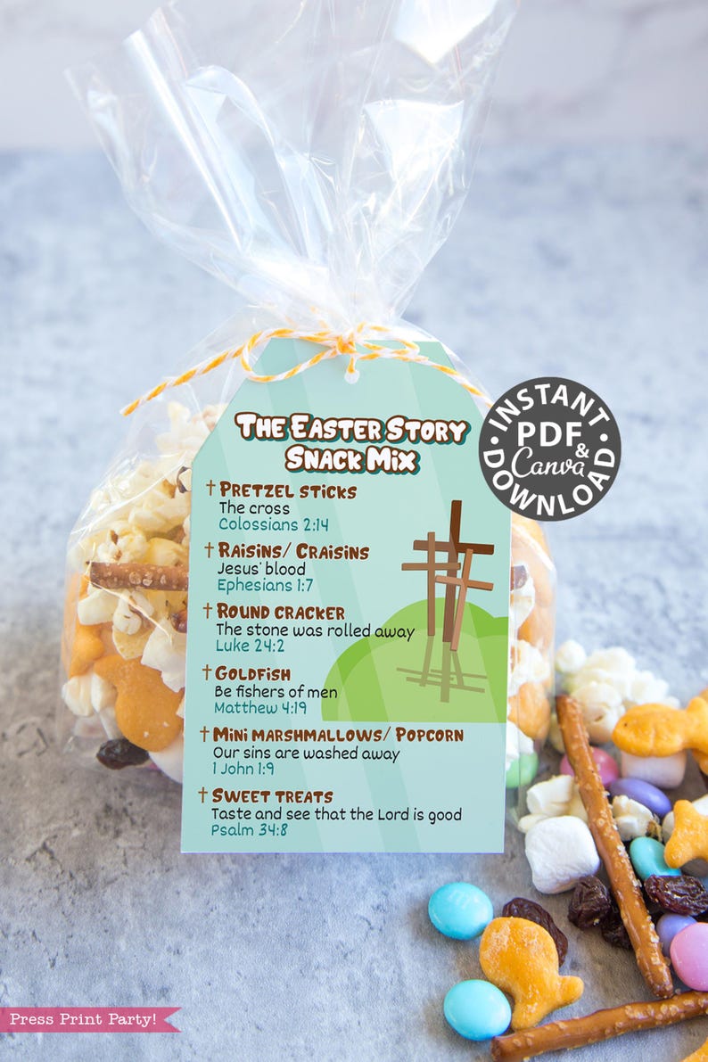 The Easter Story Snack Mix Printable Tag and Bag Topper, Easter Basket Filler for Kids, Easter Treats, Easter Gift, INSTANT DOWNLOAD image 4