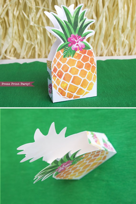Pineapple Favor Box printable, Luau Favor Bag, Treat Box, Gold Pineapple, Party like Pineapple, Luau Party Supplies, INSTANT DOWNLOAD Il_570xn